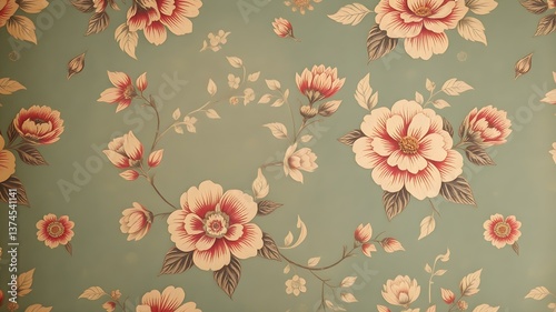 Floral Elegance: A close-up shot unveils a pattern of pastel-colored blossoms and delicate leaf patterns, creating an enchanting and artistic composition.