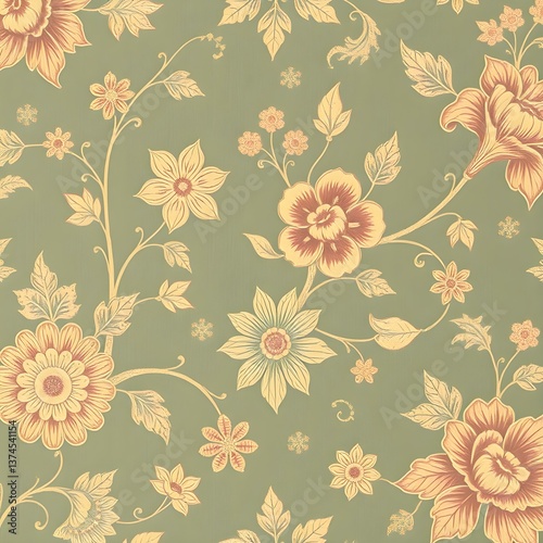 Elegant Floral Wallpaper: Intricate floral pattern wallpaper, creating a sense of refinement and classic charm.