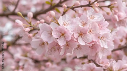 Cherry Blossom: A delicate cluster of pink cherry blossoms in full bloom, showcasing the ephemeral beauty of spring with a soft, natural aesthetic.