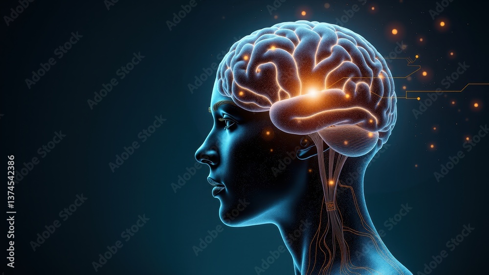 3D illustration of a cybernetic woman with a glowing brain, representing advanced AI, neural technology, and digital consciousness. 3D illustration of a cybernetic woman with a glowing brain, representing advanced AI, neural technology, and digital consciousness.