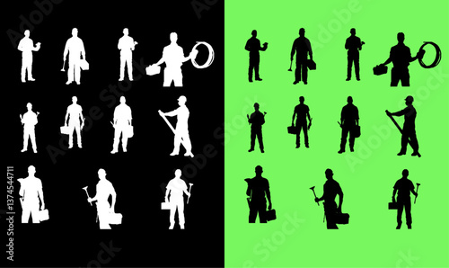 contractor worker people silhouette set illustration vector, design, set, silhouettes, worker people silhouette set illustration vector, design, contractor silhouette,