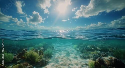 Ocean View With Clear Water and Bright Clouds Above at Midday