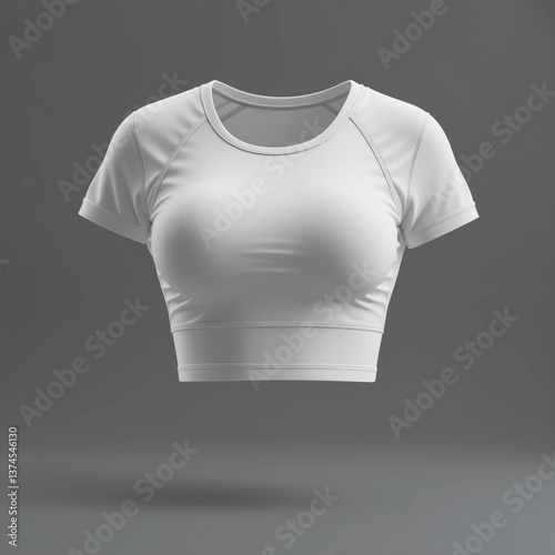 3D mockup of women's  white top gym training wear with soft shadow for fitness apparel branding