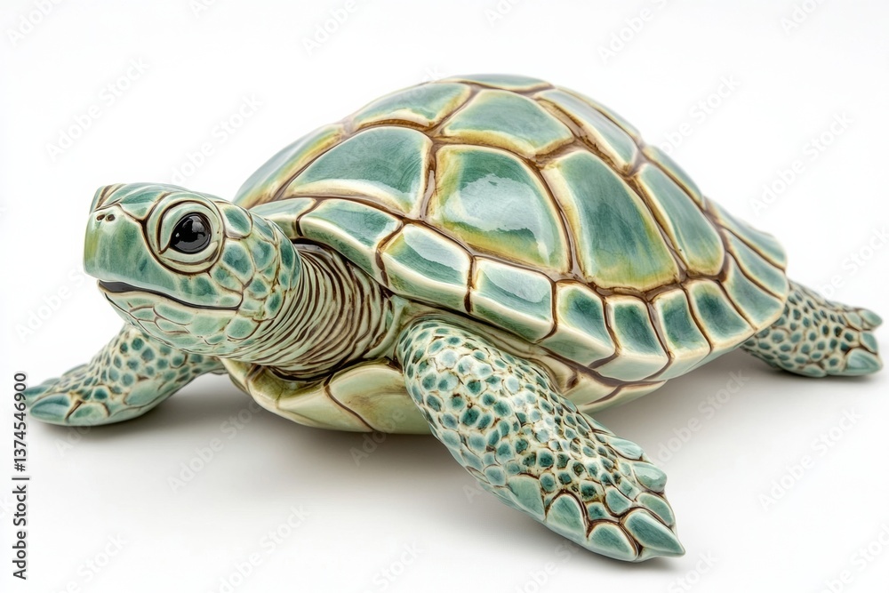 Fototapeta premium Glossy green ceramic sea turtle with detailed shell