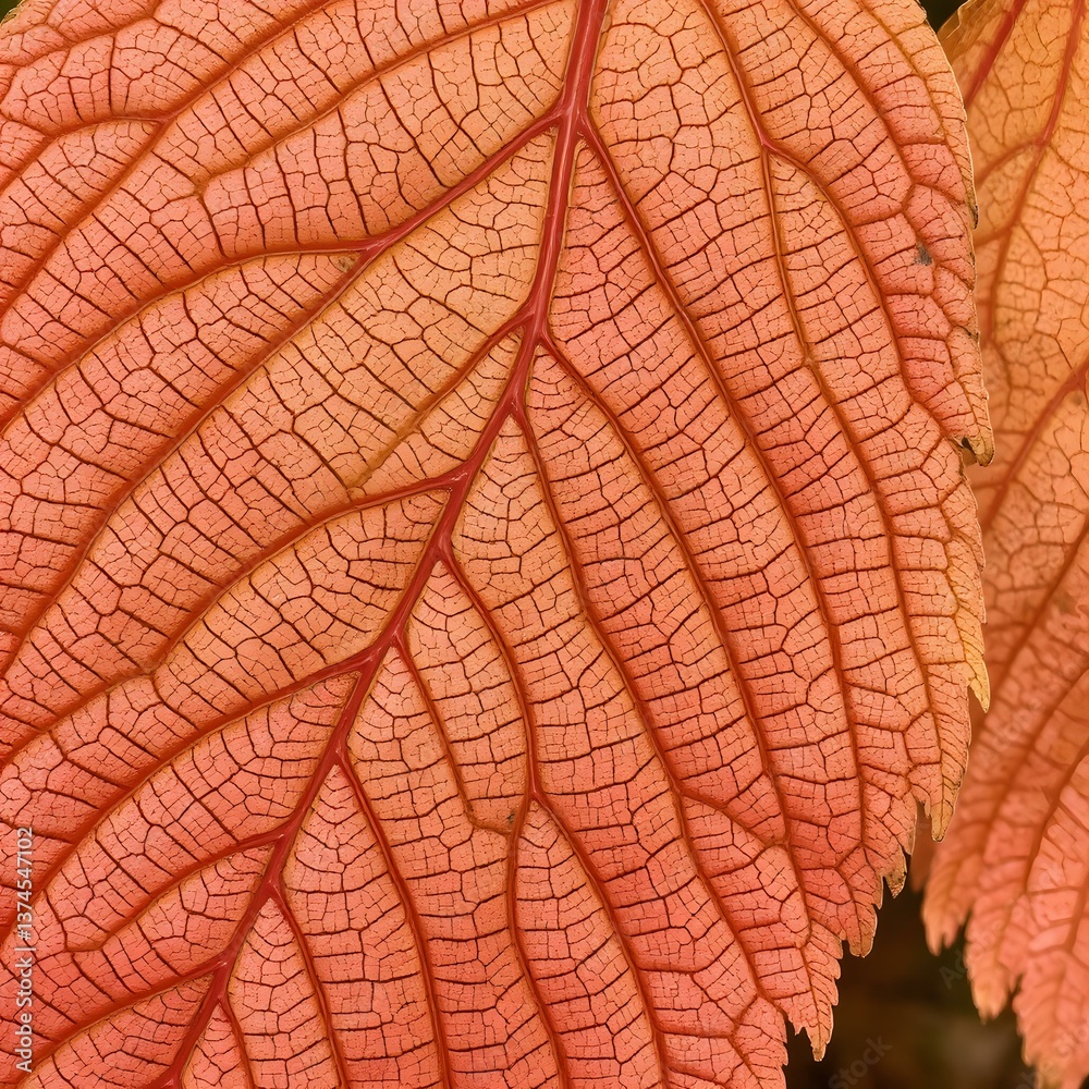 Fototapeta premium Leaf Veins: A close-up shot of a vibrant leaf showcases an intricate network of veins, with delicate structures and textures.