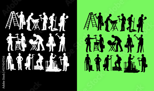 contractor worker people silhouette set illustration vector, design, set, silhouettes, worker people silhouette set illustration vector, contractor silhouette, silhouette, people, vector, woman, 