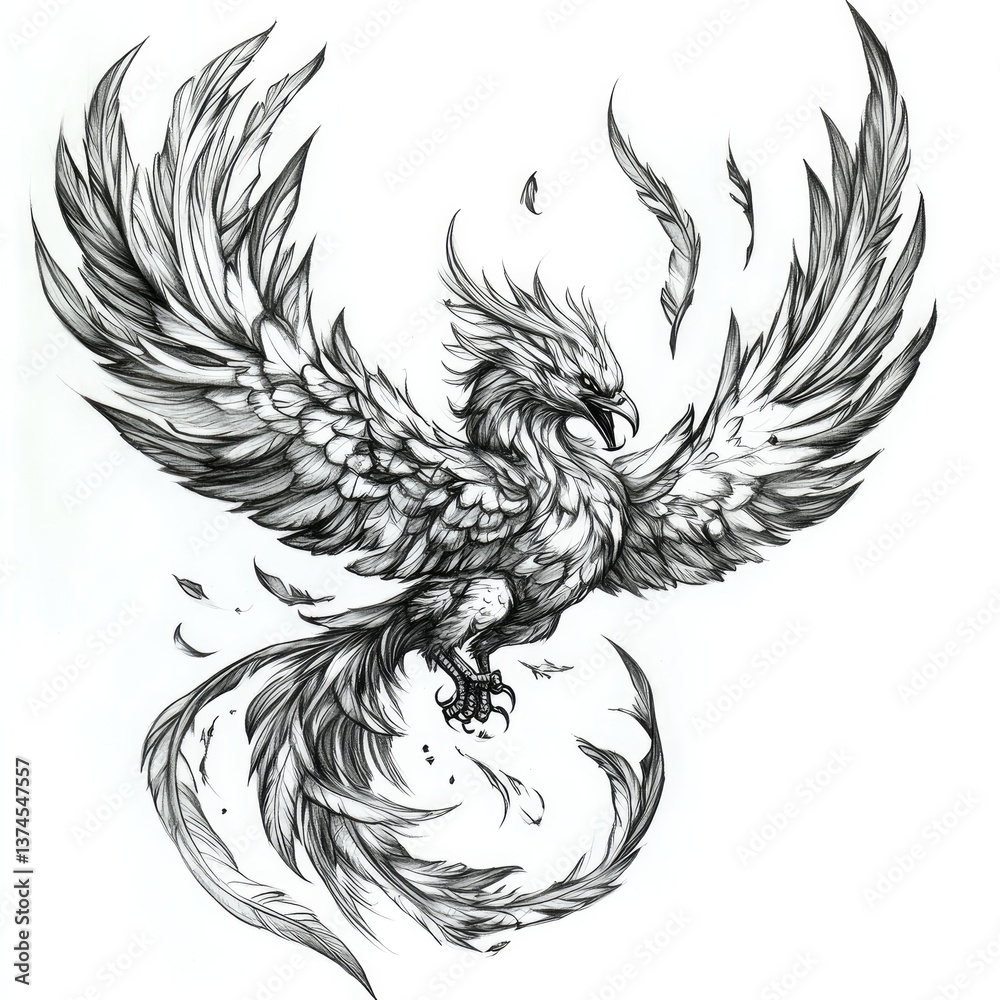 Fototapeta premium bird, phoenix, tattoo style, eagle, vector, tattoo, illustration, wings, wing, animal, feather, angel, design, silhouette, art, black, flying, symbol, drawing, nature, head, wild, fly, wildlife, triba