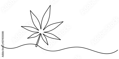 Cannabis leaf continuous line art. Marijuana in minimalist style. One line art, Continuous one line drawing of lush hemp leaf icon in silhouette on a white background. Linear stylized. pro vector.