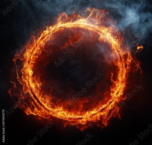 Flaming Circle With Smoke Against Dark Background Creating a Dramatic Effect
