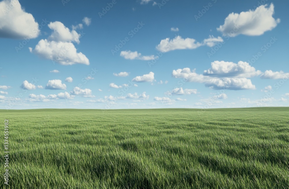 Green Grass Field with Clouds in Blue Sky Background on Sunny Day Green Grass Field with Clouds in Blue Sky Background on Sunny Day