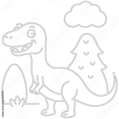 A Little Dinosaur Black Line Drawing vector Coloring Page for Kids

