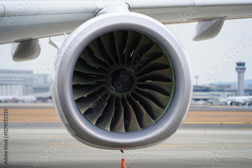 Wallpaper Mural Close-up of jet engine turbine at airport runway Torontodigital.ca