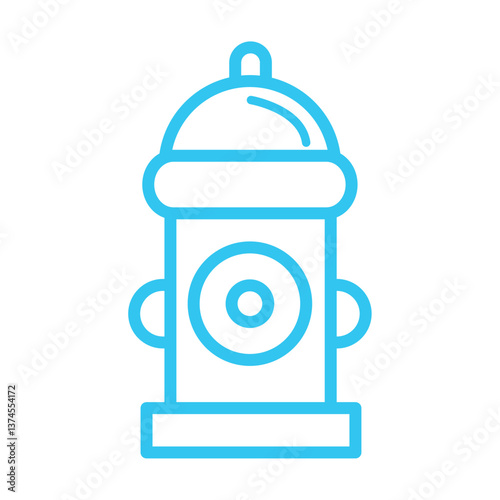 Illustration in blue line art of a fire hydrant, representing water supply for fire fighting, emergency services, public safety, and urban infrastructure within a communit