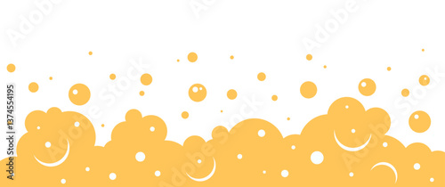 Beer foam background, alcohol bubble texture, suds golden drink pattern. Cartoon yellow bg, liquid wave frame, abstract bar border. Vector illustration