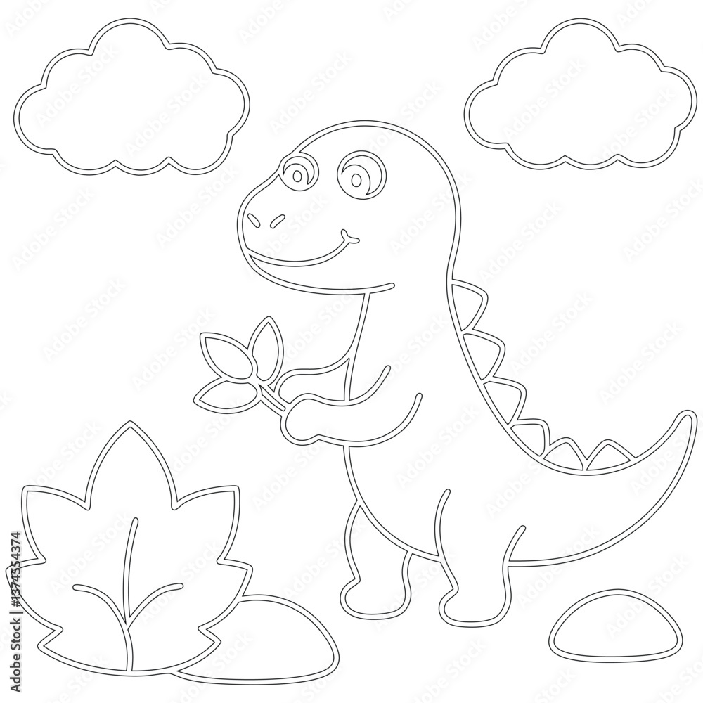 Fototapeta premium A Little Dinosaur Black Line Drawing vector Coloring Page for Kids