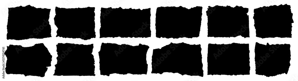 Pieces of paper with torn jagged edges for a vintage retro style collage. Black silhouette of ripped paper Pieces of paper with torn jagged edges for a vintage retro style collage. Black silhouette of ripped paper