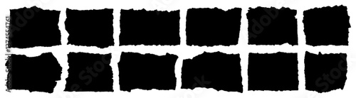 Pieces of paper with torn jagged edges for a vintage retro style collage. Black silhouette of ripped paper