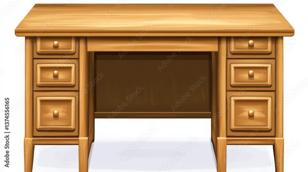 Fototapeta premium Elegant Wooden Desk with Drawers and Simple Design Perfect for Home Office or Study Space, Providing a Warm and Inviting Atmosphere for Productivity and Creativity