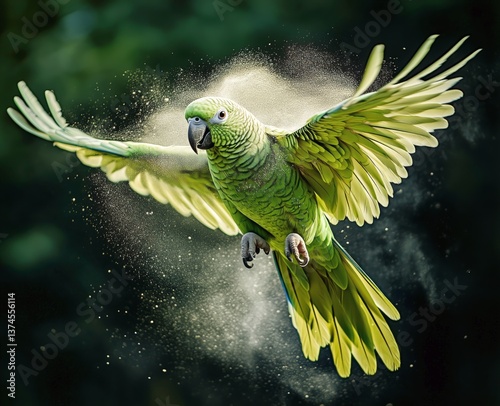 Colorful Parrot in Mid-Flight Against a Dramatic Dark Background With Vivid F...