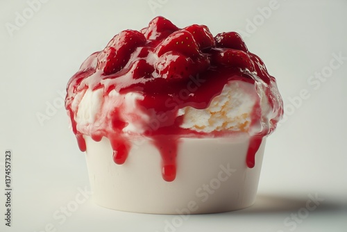Delicious Strawberry Swirl Dessert Served in a White Bowl With Fresh Strawber...