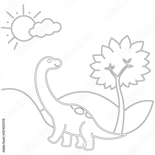 A Little Dinosaur Black Line Drawing vector Coloring Page for Kids
