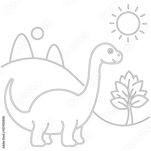A Little Dinosaur Black Line Drawing vector Coloring Page for Kids
