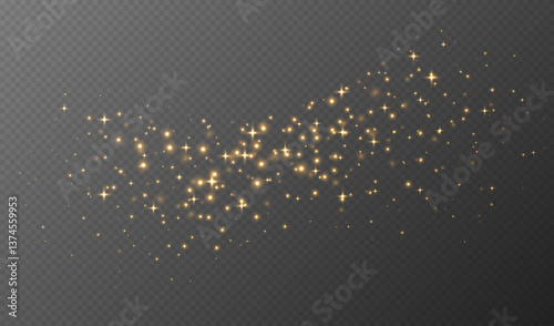 Obraz na płótnie Golden sparkling stars, shiny particles light effect, transparent flying stardust texture, abstract twinkle Christmas decoration. Vector illustration. w salonie