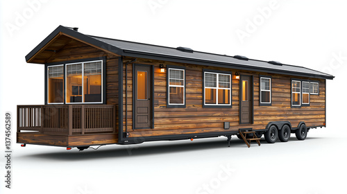 Modern Tiny House: Sustainable Mobile Home with Wooden Exterior and Open Floor Plan for Rural and Eco-Friendly Living