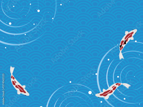 錦鯉と青海波模様の背景