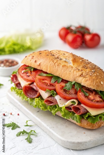 Freshly Made Sandwich Loaded With Herbs and Tomatoes Generative AI