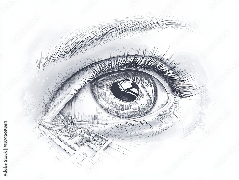 Obraz premium Eye sketch: A detailed representation of an eye, emphasizing beauty and expression.