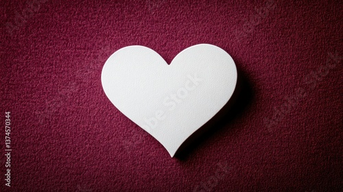 A white heart cutout placed on a deep burgundy velvet background.