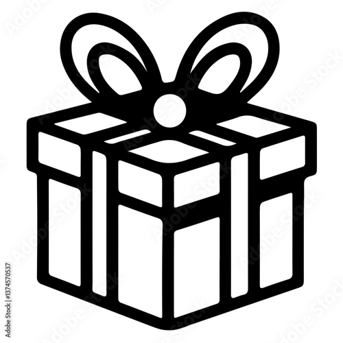 Gift box icon with ribbon in bold black style as concept of present ecommerce bonus holiday marketing campaign and customer loyalty program visuals
