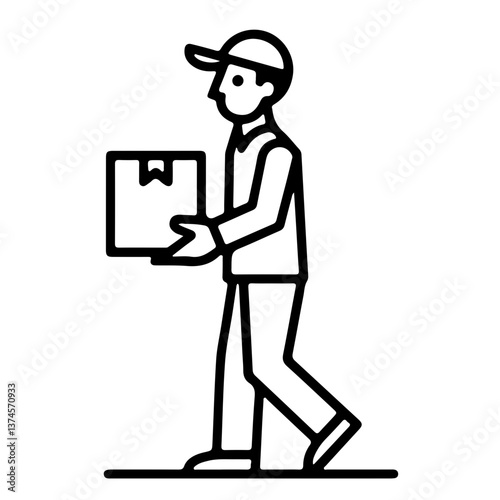 Person walking with box in hands icon as concept of ecommerce parcel delivery shipping logistics courier tracking and product dispatch systems