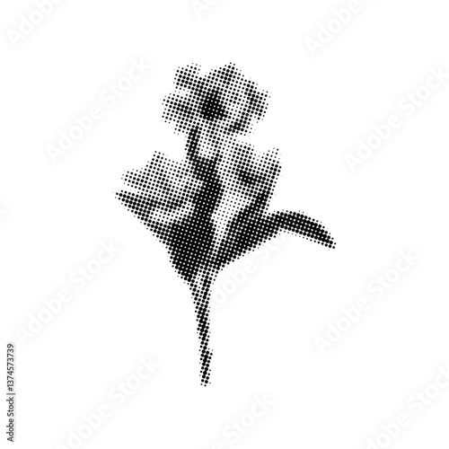 Large magnolia with stem in retro halftone style,collage element