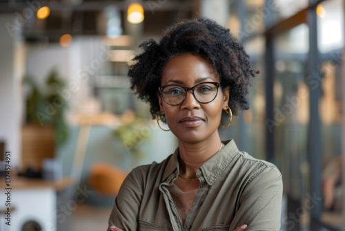 Portrait of a middle aged black female worker in start up company office
