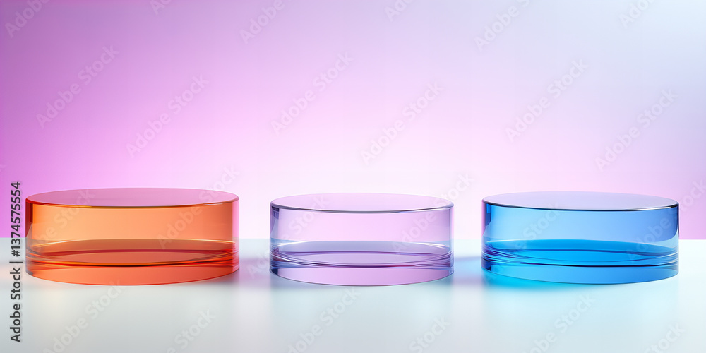 Colorful Crystal Glass Pedestals with Gradient Background. Colorful Crystal Glass Pedestals with Gradient Background.