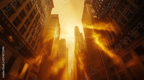 Stunning Sunset Illuminates Urban Skyscrapers in Vibrant Orange Hues