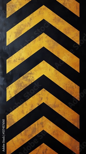 Striking Yellow and Black Chevron Pattern on Textured Background With Industr...