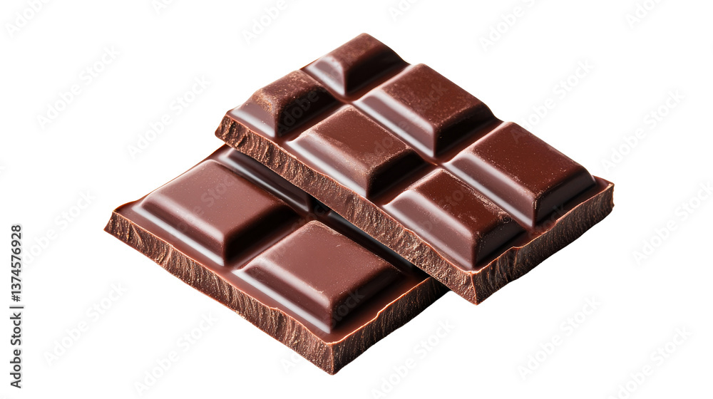 Two chocolate bars with divided squares, dark brown color, cut out transparent Two chocolate bars with divided squares, dark brown color, cut out transparent