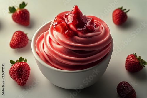 Delicious Strawberry Swirl Dessert Served in a White Bowl With Fresh Strawber...