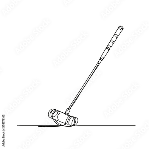 Croquet Mallet Lying on Ground in Simple Line Art Style  