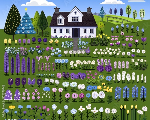 Spring Cottage Garden Flowers.