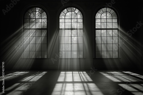 Light Beams Filter Through Large Windows Creating Patterns on the Tiled Floor...