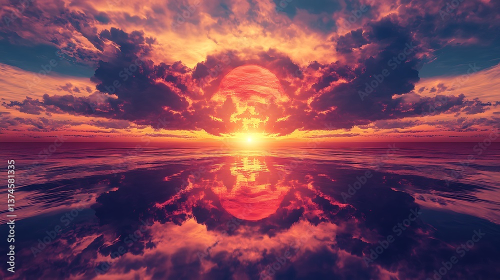 Fototapeta premium The calm before night sunset over the reflective sea photos