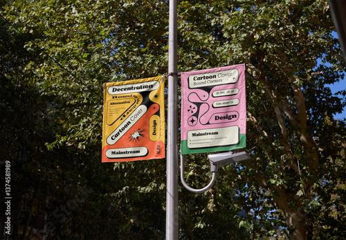 Mockup Of Two Vertical Customizable Banners, Lamppost