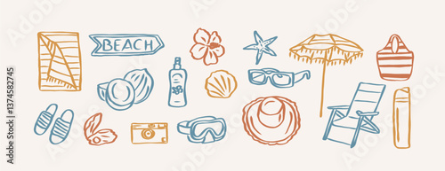 Hand drawn beach essentials set