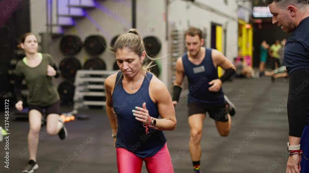 Group of athlete people doing exercise body workout. Health care in fitness gym concept.

