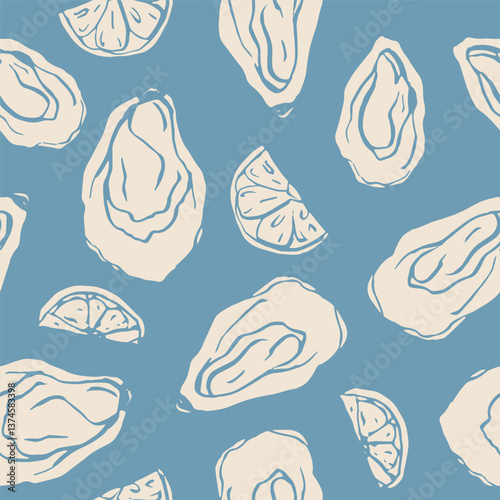 Flat vector sketch oysters seamless pattern