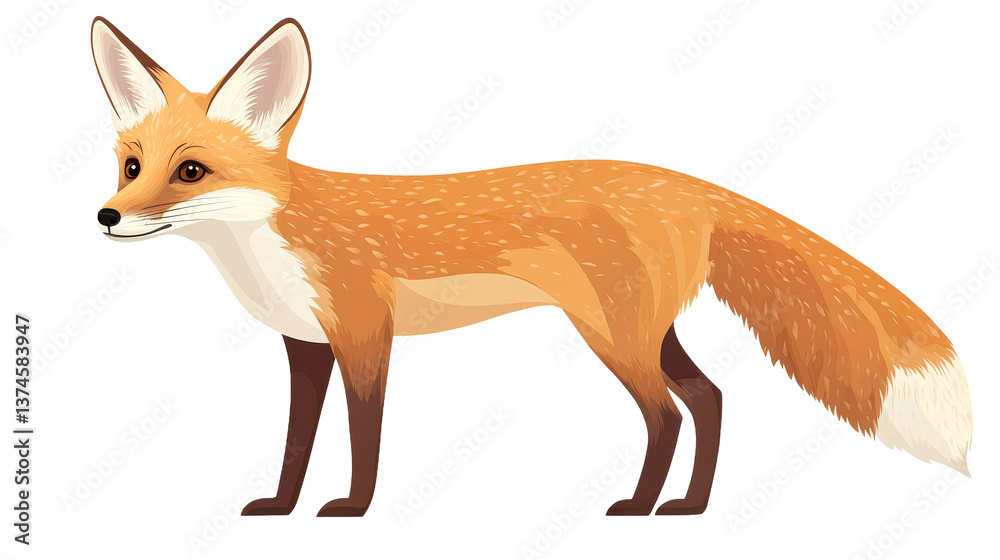 Naklejka premium Fox illustration standing, fur, wild animal portrait, cut out transparent